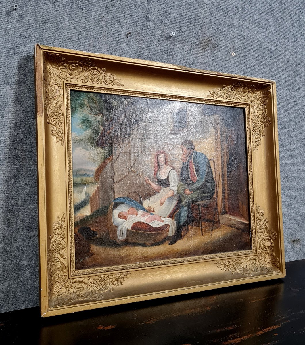 19th Century Neapolitan School: Oil On Canvas Depicting A Family Scene -photo-7