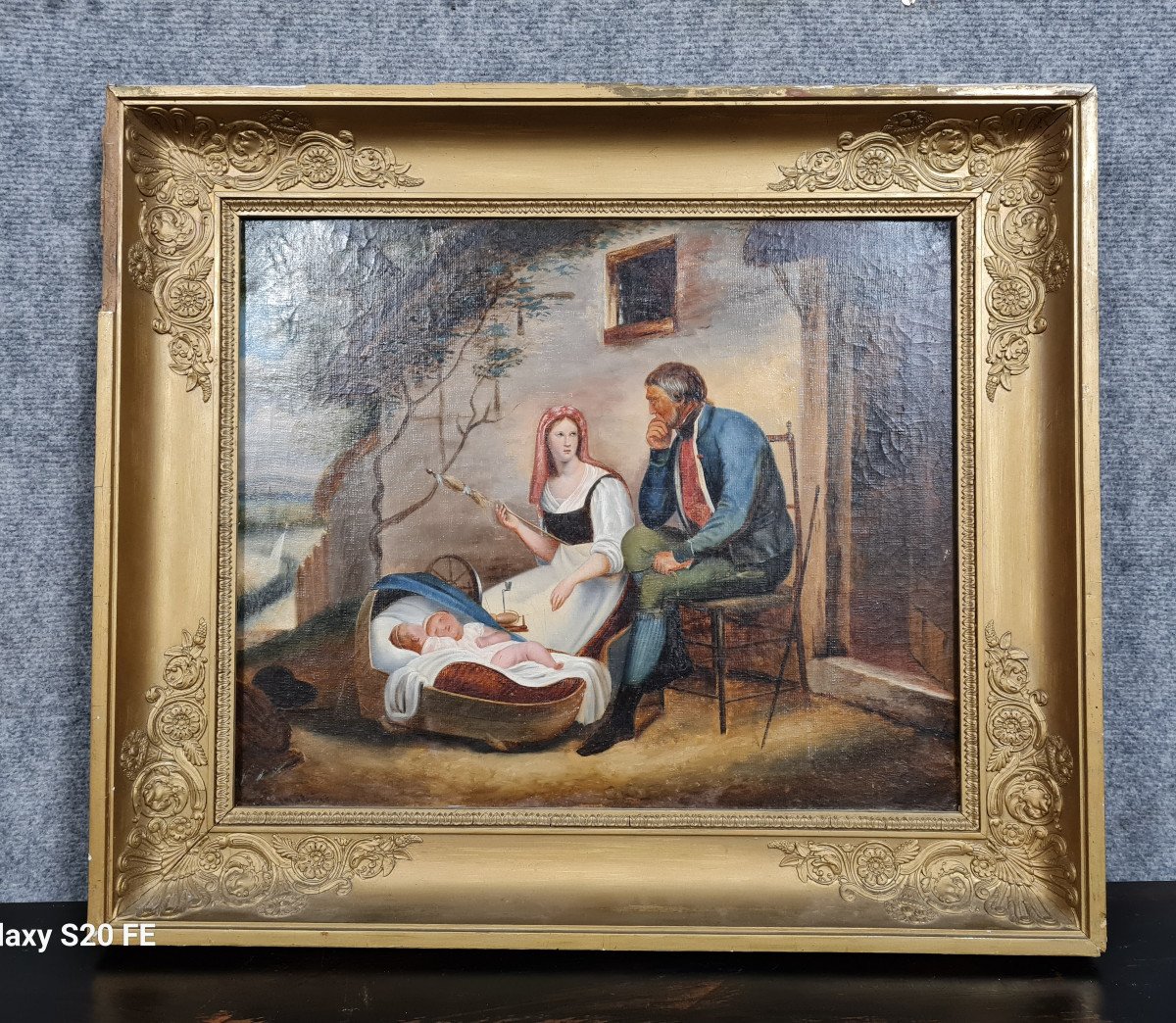 19th Century Neapolitan School: Oil On Canvas Depicting A Family Scene 