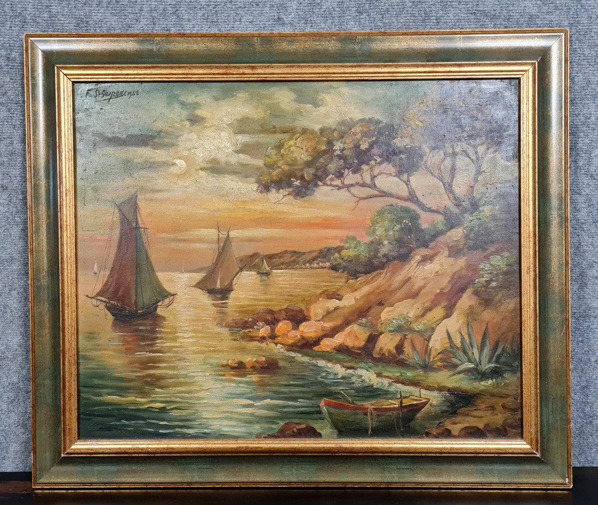 Large Oil On Panel Dated 1942 / Signed To Identify / Edges Of The Mediterranean Boats 
