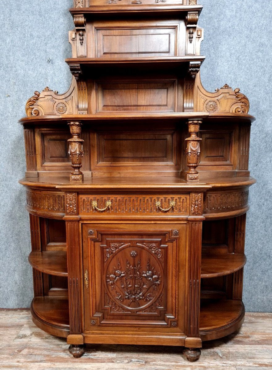 Louis XVI Style Buffet In Half-moon Shape In Solid Walnut Circa 1850 (h259 Cm) -photo-2