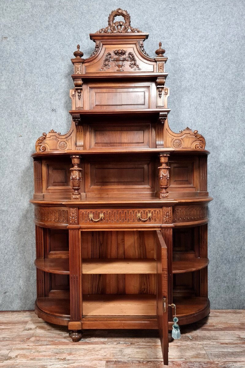 Louis XVI Style Buffet In Half-moon Shape In Solid Walnut Circa 1850 (h259 Cm) -photo-3