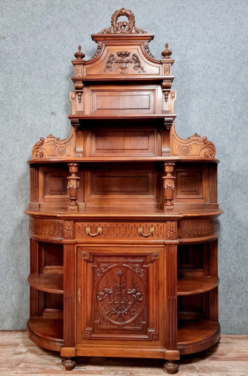 Louis XVI Style Buffet In Half-moon Shape In Solid Walnut Circa 1850 (h259 Cm) 