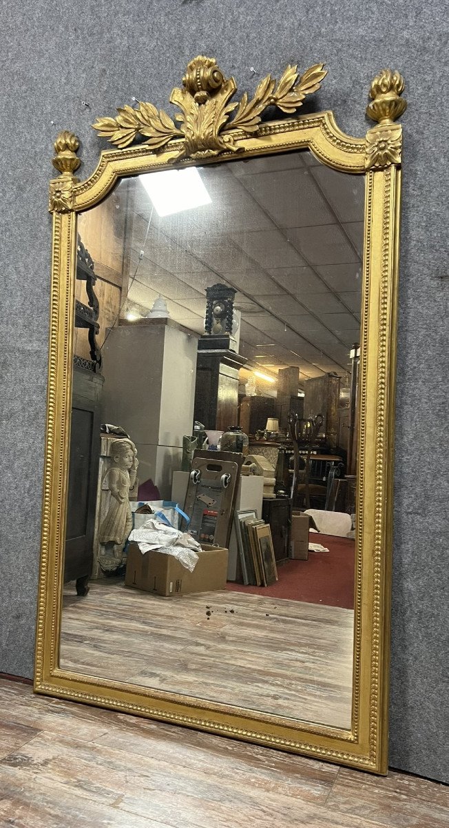 Very Large Louis XVI Style Mirror In Golden Wood -photo-2