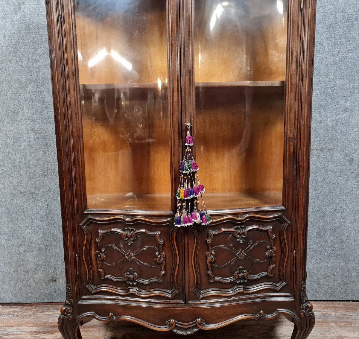 Louis XV Style Curved Bookcase In Solid Walnut -photo-1