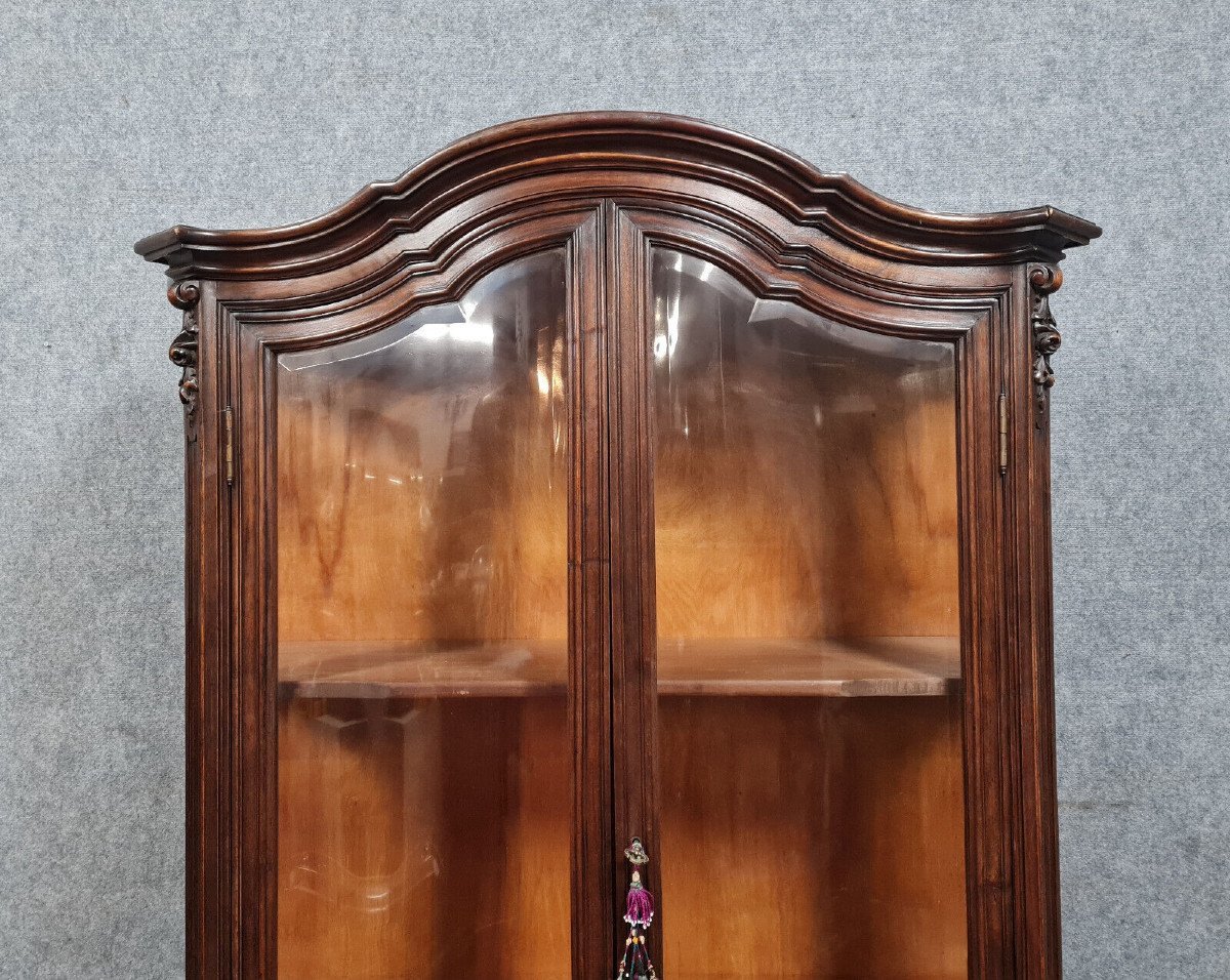 Louis XV Style Curved Bookcase In Solid Walnut -photo-2