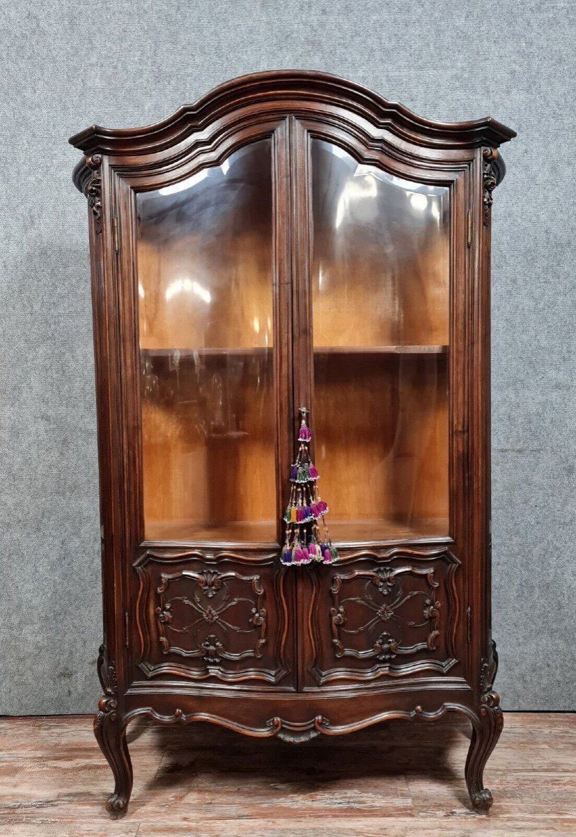 Louis XV Style Curved Bookcase In Solid Walnut -photo-3