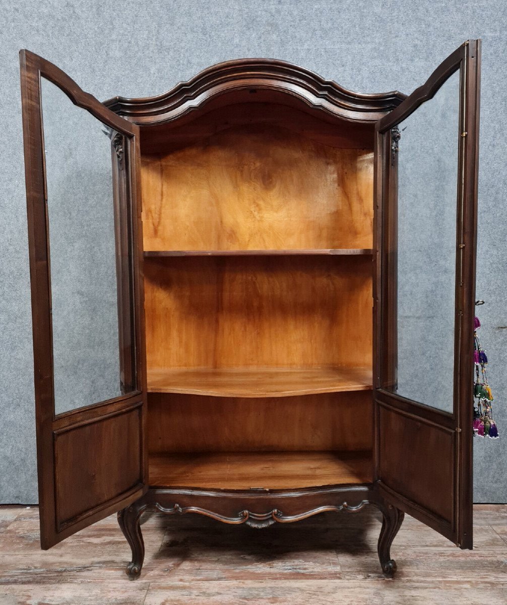 Louis XV Style Curved Bookcase In Solid Walnut -photo-7