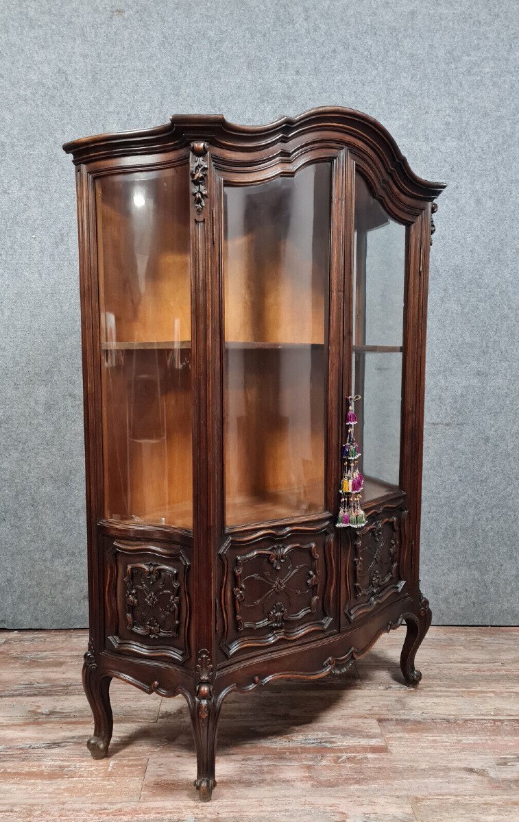 Louis XV Style Curved Bookcase In Solid Walnut -photo-8