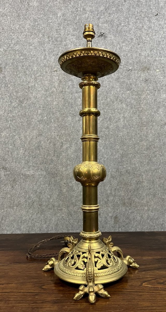 Important Pair Of Church Candlesticks In Bronze And Gilt Brass Empire Period -photo-1