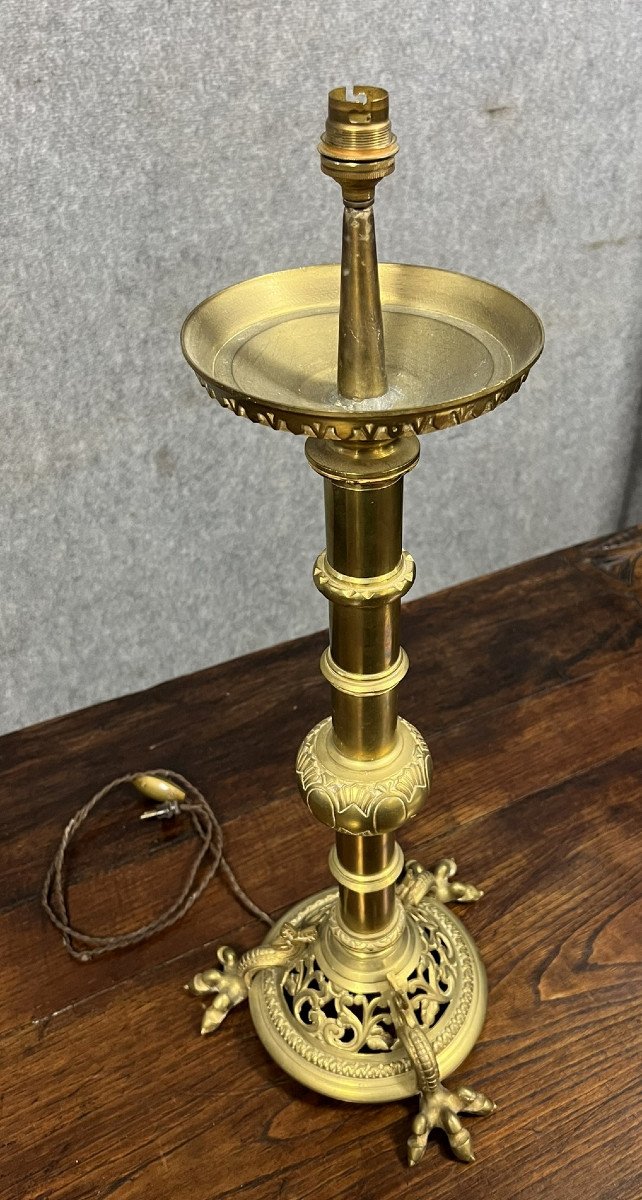 Important Pair Of Church Candlesticks In Bronze And Gilt Brass Empire Period -photo-2