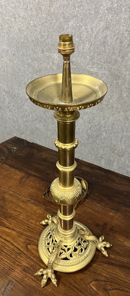 Important Pair Of Church Candlesticks In Bronze And Gilt Brass Empire Period -photo-3