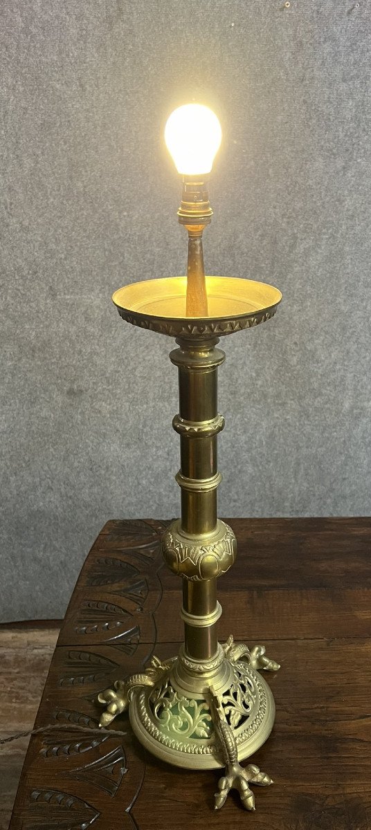 Important Pair Of Church Candlesticks In Bronze And Gilt Brass Empire Period -photo-5