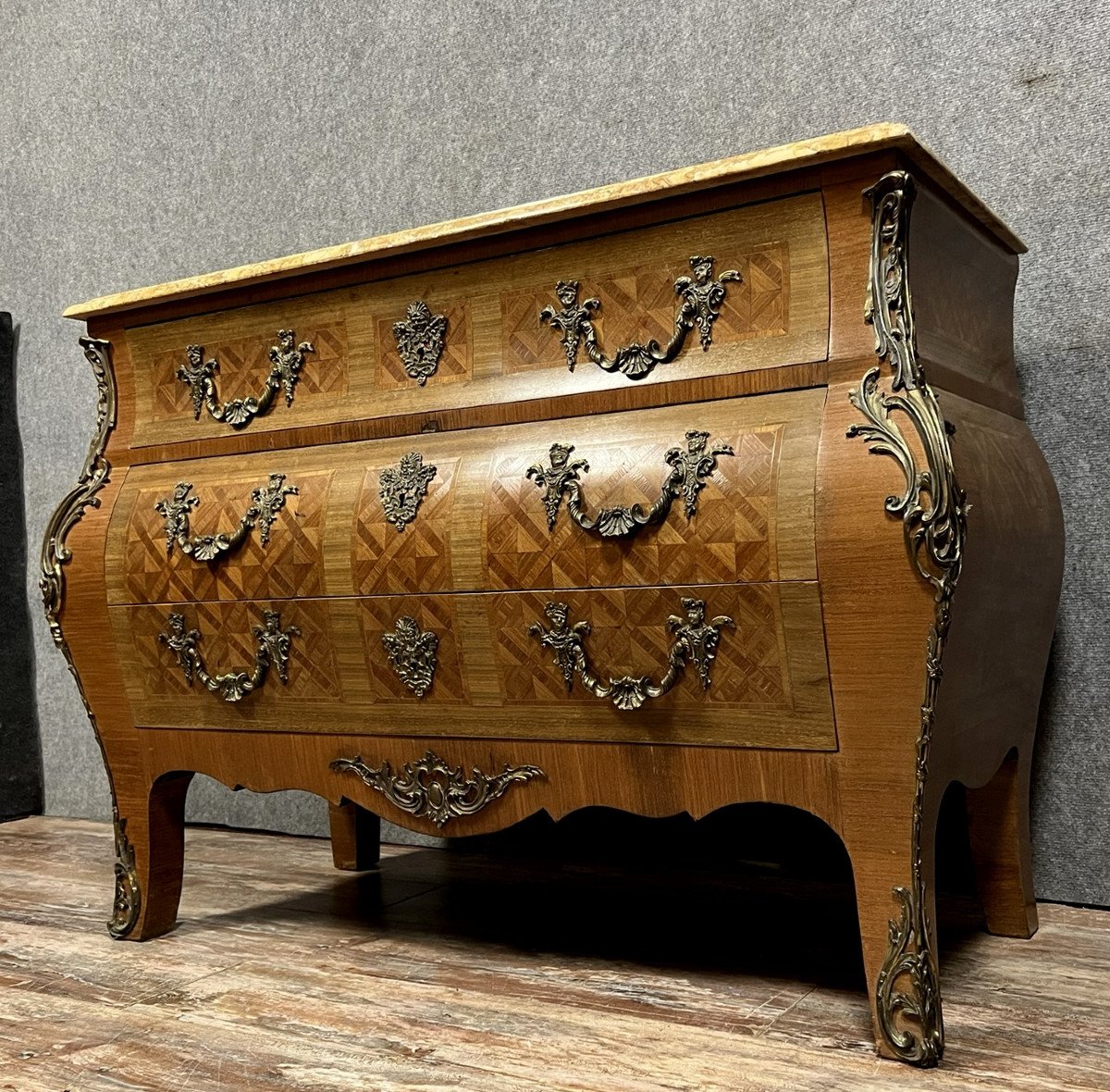 Louis XV Style Curved Tomb Commode In Marquetry -photo-2