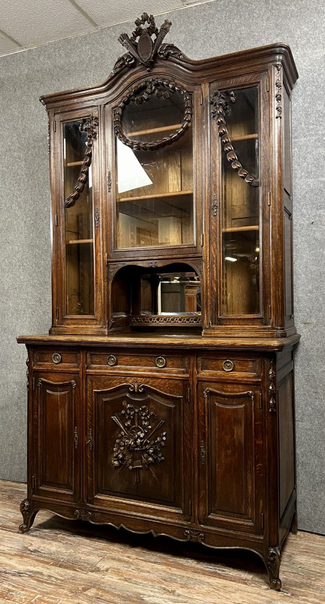 Monumental Buffet Bibliothéque Style Louis XV / Transition En Chêne Massif / 269cm-photo-1