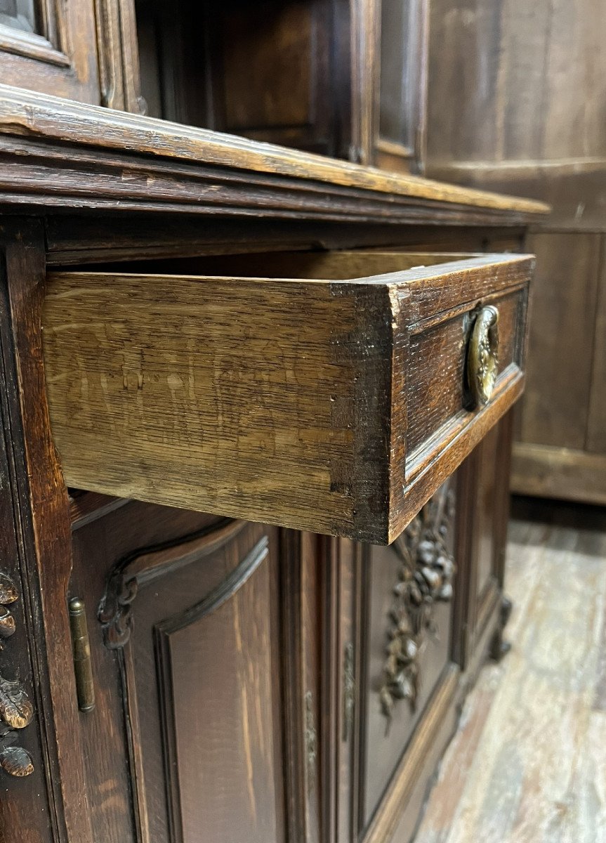 Monumental Louis XV Style Library Buffet / Transition In Solid Oak / 269cm-photo-6