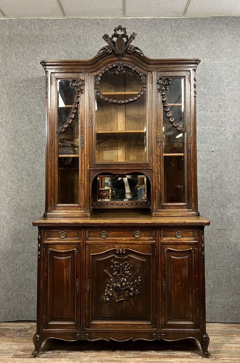Monumental Louis XV Style Library Buffet / Transition In Solid Oak / 269cm