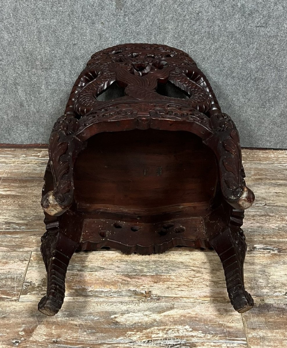 Rare Fauteuil Chinois Ancien Estampillé En Bois De Fer Richement Sculpté -photo-7