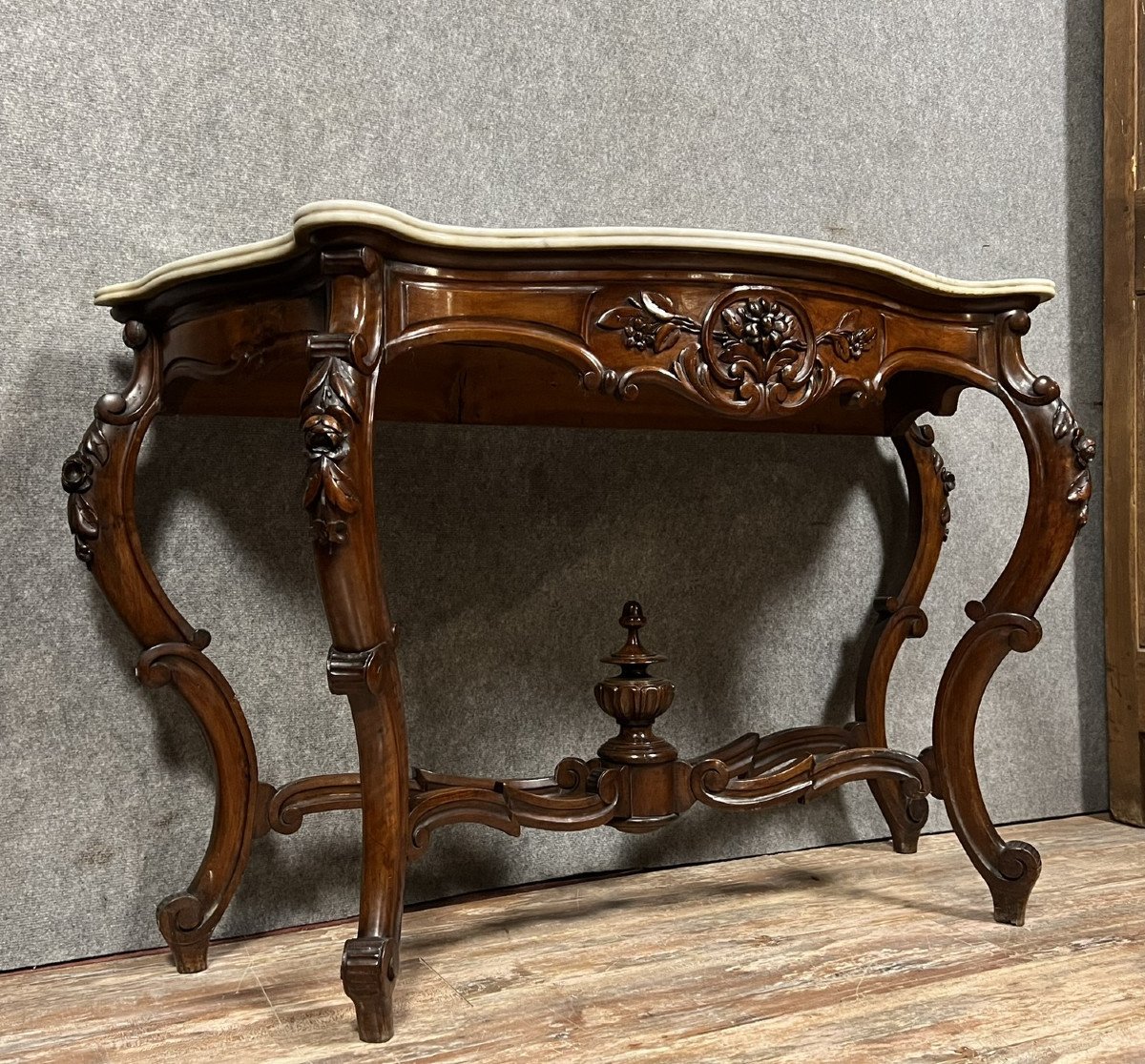 Très Importante Console Galbée Style Louis XV En Acajou Circa 1850 / 150cm -photo-2