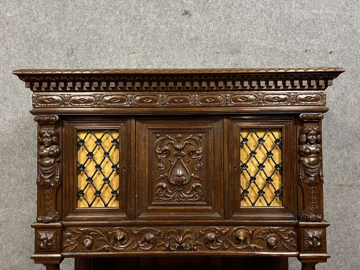Cabinet Dressoir Style Renaissance En Noyer Et Chêne-photo-4