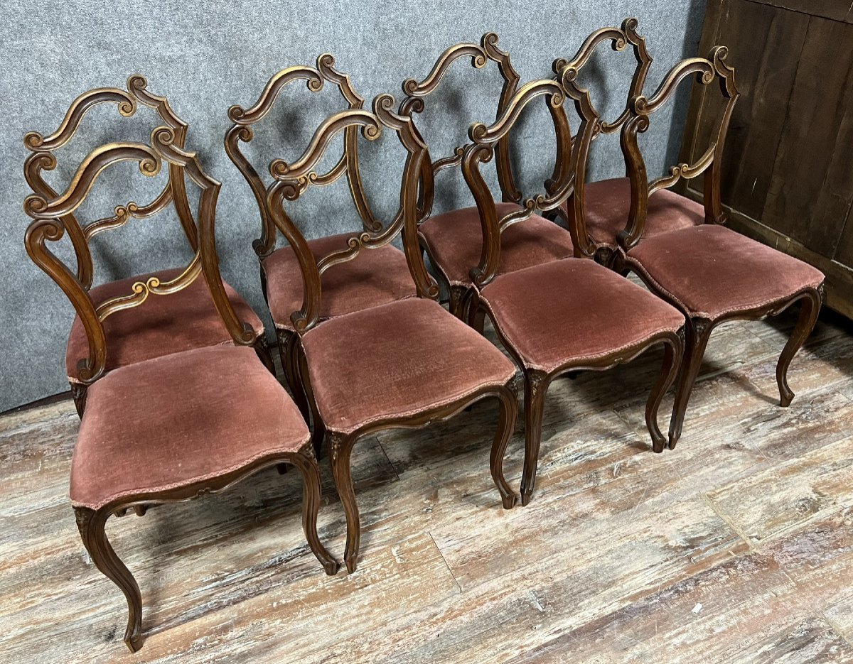 Série De 8 Chaises "clé De Sol" Style Louis XV Rocaille En Noyer-photo-2
