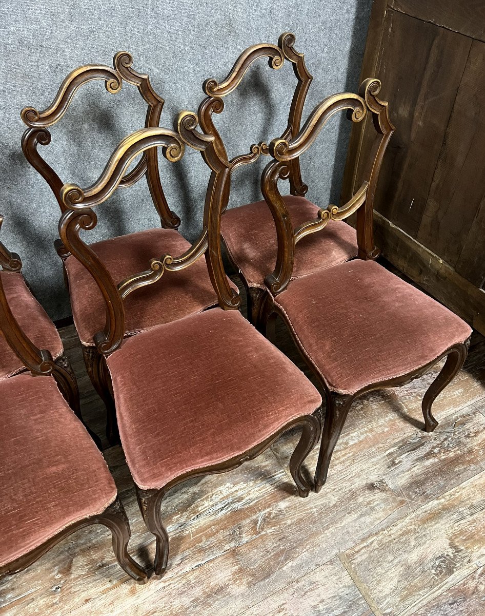 Série De 8 Chaises "clé De Sol" Style Louis XV Rocaille En Noyer-photo-5