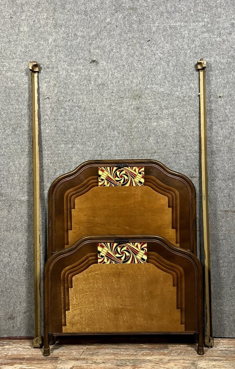 Art Nouveau Period Bed In Painted Iron Faux Wood With Stylized Patterns In Color -photo-7