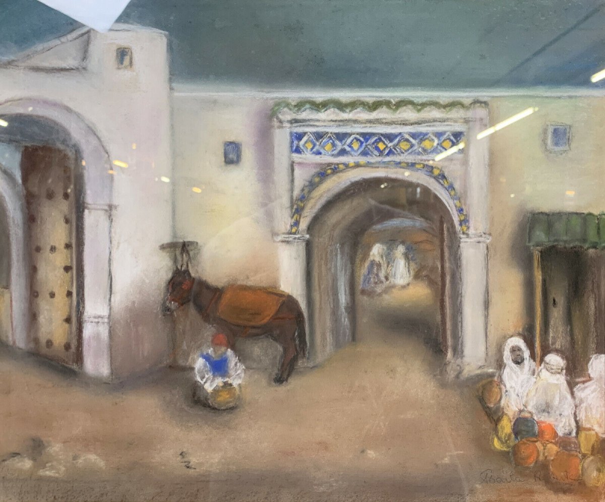 20th Century Orientalist School Signed Roberte: Animated View Of Medina  -photo-1