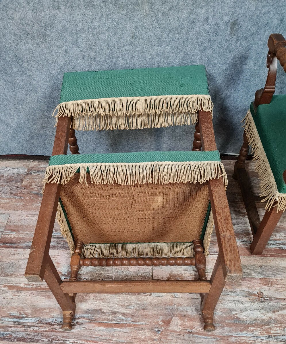 Pair Of Louis XIII Style Armchairs In Solid Oak -photo-4