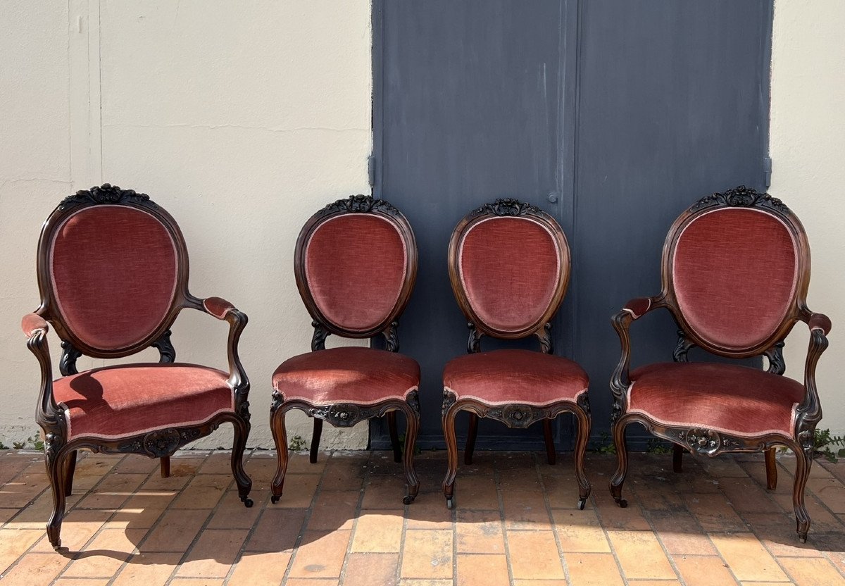 Set Including A Pair Of Armchairs + A Pair Of Chairs Napoleon III Period-photo-1