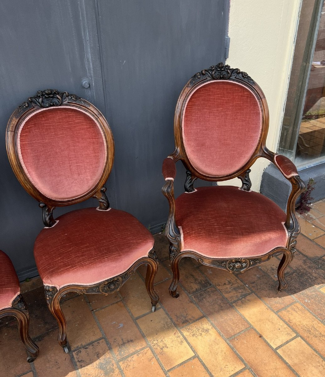 Set Including A Pair Of Armchairs + A Pair Of Chairs Napoleon III Period-photo-3