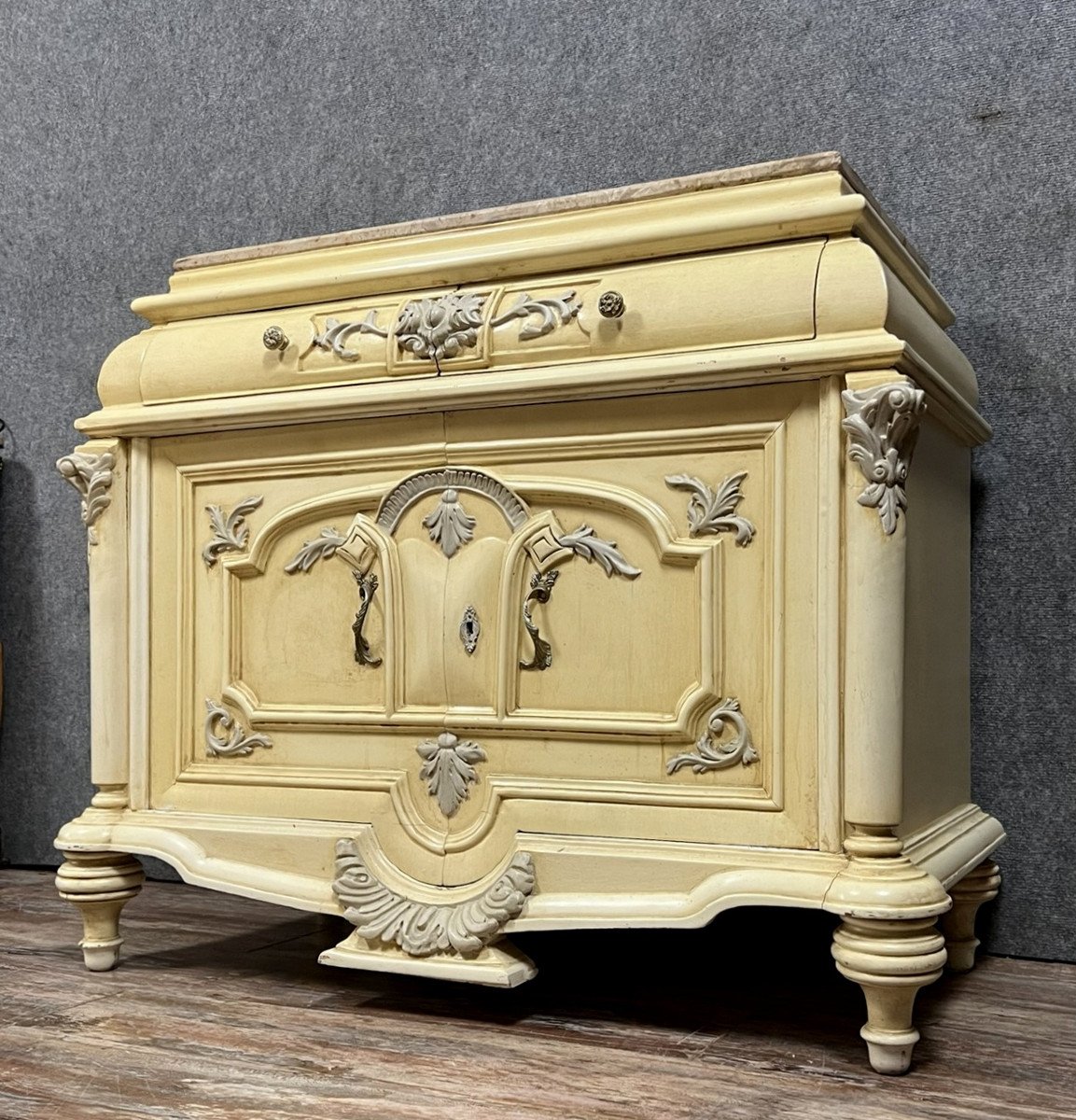 Atypical Venetian Baroque Commode With Doors In Lacquered Wood-photo-3