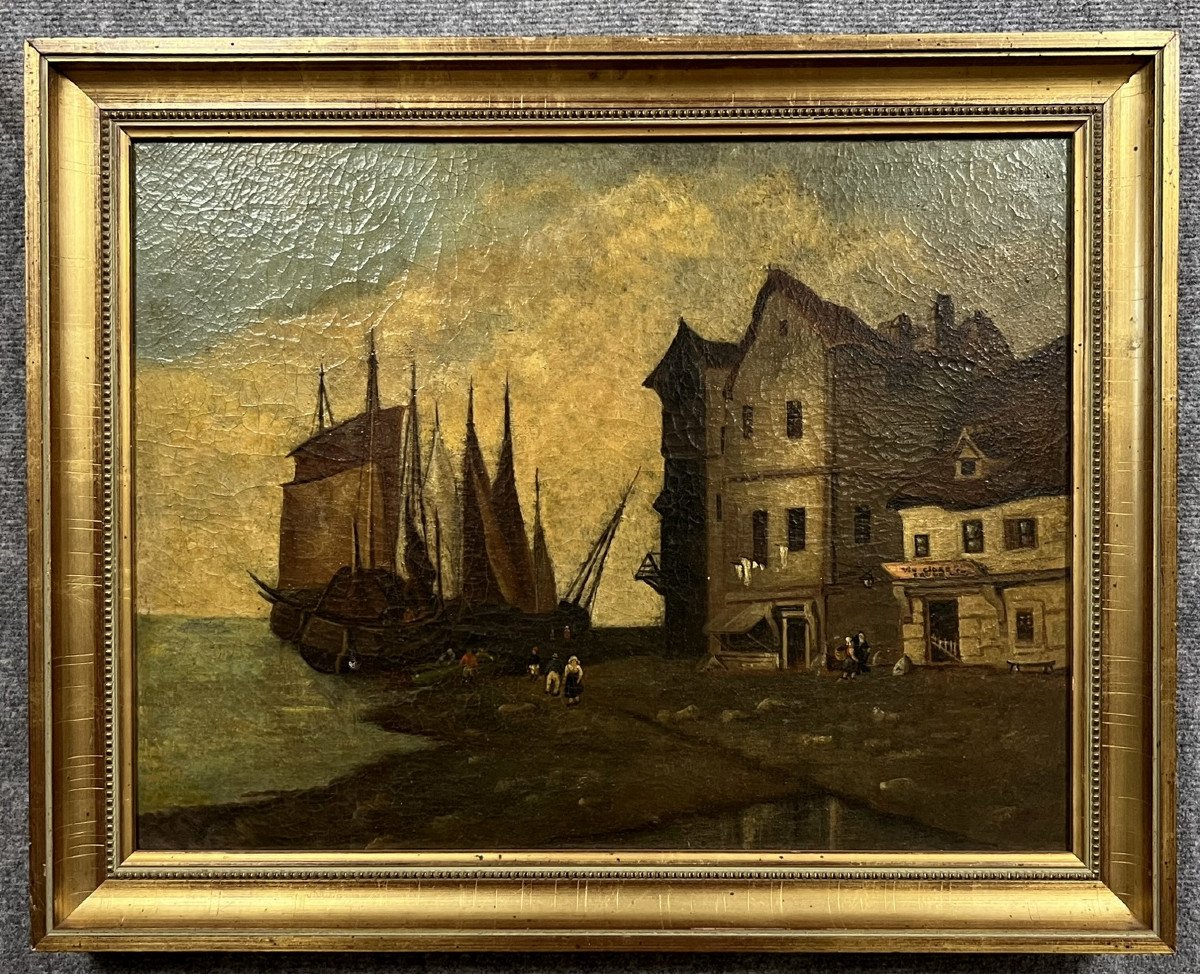 Oil On Canvas Napoleon III Period Depicting A View Of A Port In Brittany  -photo-2