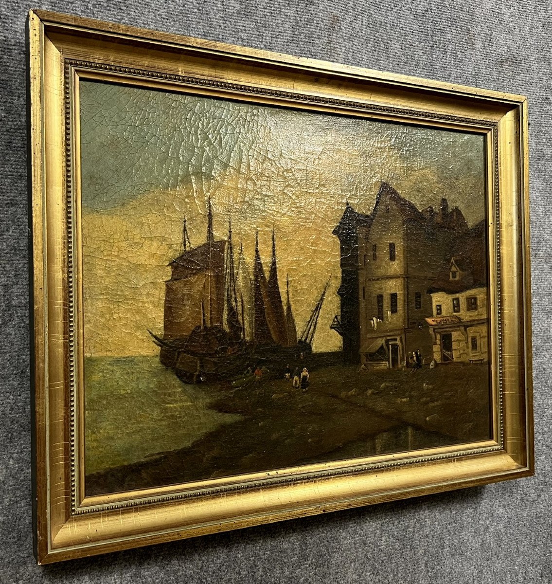 Oil On Canvas Napoleon III Period Depicting A View Of A Port In Brittany  -photo-1