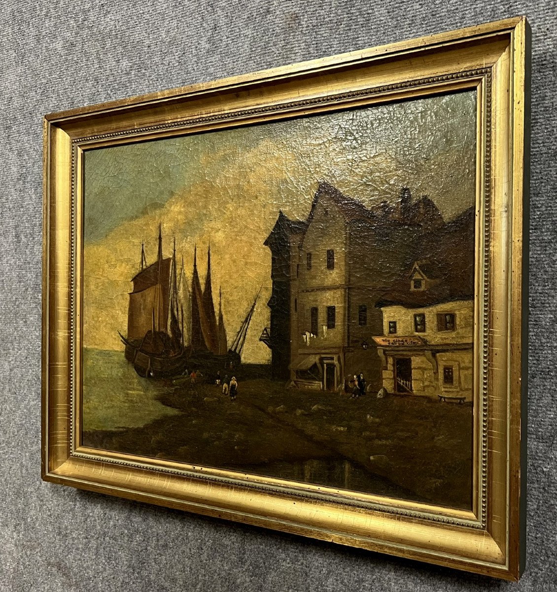 Oil On Canvas Napoleon III Period Depicting A View Of A Port In Brittany  -photo-2