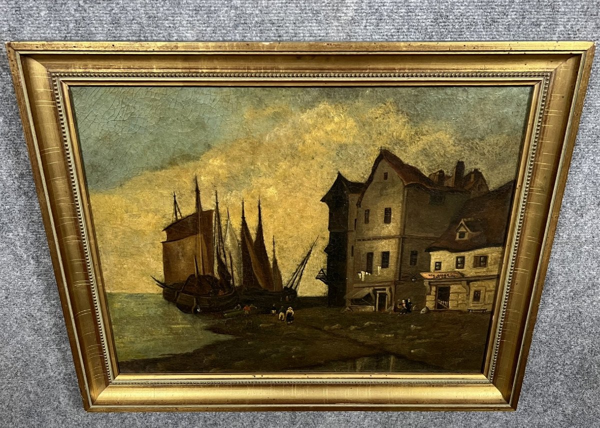 Oil On Canvas Napoleon III Period Depicting A View Of A Port In Brittany  -photo-3