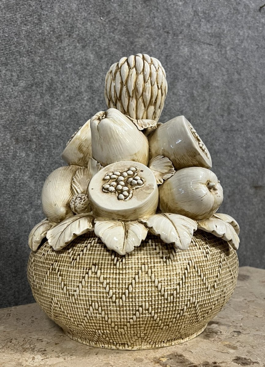 Ceramic Fruit Bowl With Fruit Decor Signed Alessi 1977