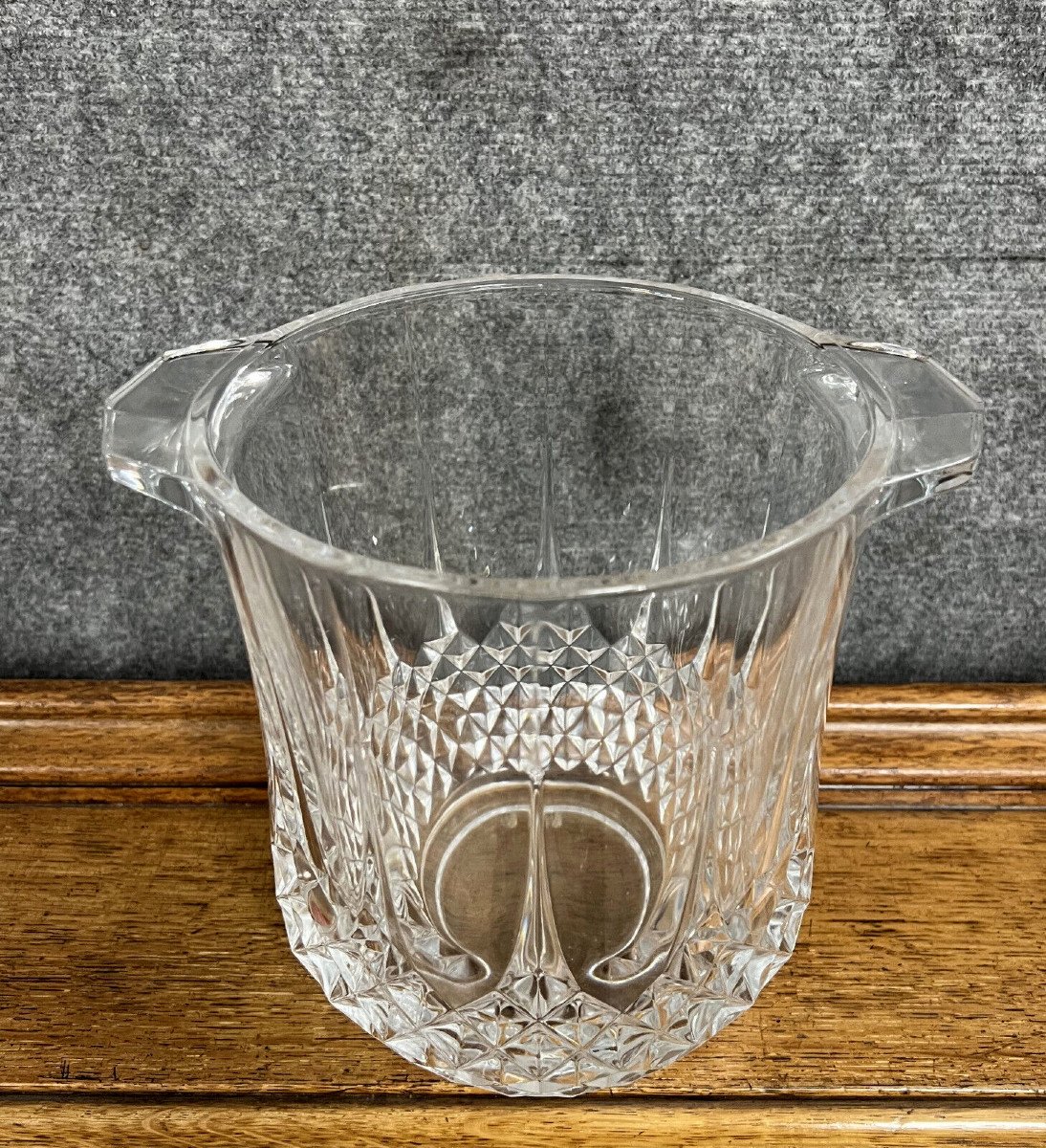 Vintage Crystal Champagne Bucket With Diamond Point Decor-photo-4