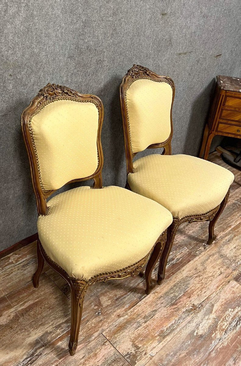 Pair Of Louis XV Style Chairs In Solid Walnut Around 1850 -photo-2