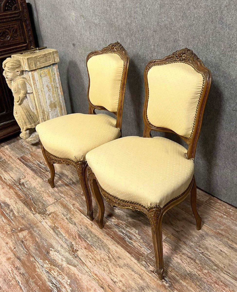 Pair Of Louis XV Style Chairs In Solid Walnut Around 1850 -photo-5