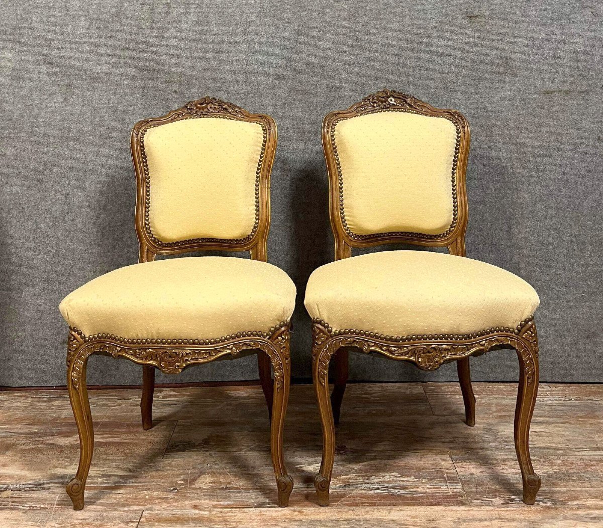 Pair Of Louis XV Style Chairs In Solid Walnut Around 1850 
