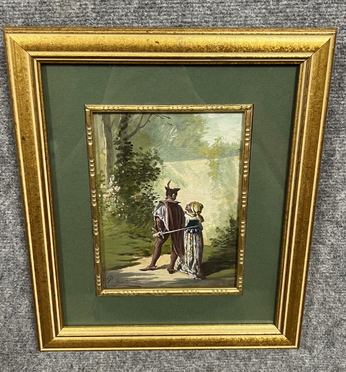 Pierre Guillermet: 19th Century Watercolor Depicting An Animated Undergrowth Scene-photo-4