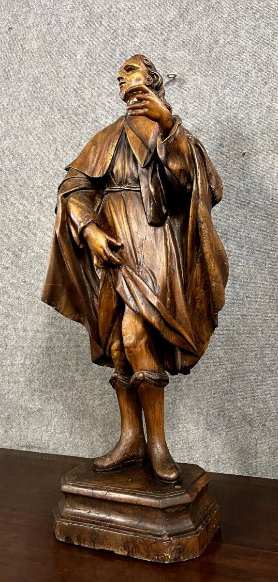 Italy XVII Eme: Saint Roch, Important Round Sculpture In Linden Wood / H101 Cm-photo-1