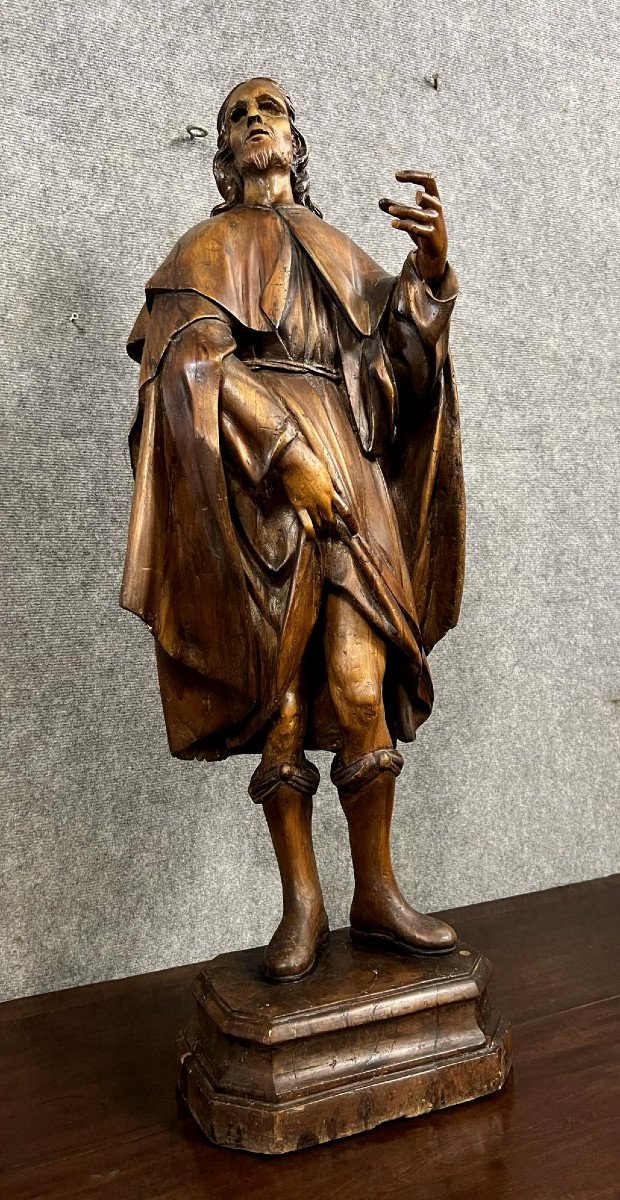 Italie XVII Eme : Saint Roch, Importante Sculpture En Ronde Bosse En Bois De Tilleul / H101 Cm-photo-2