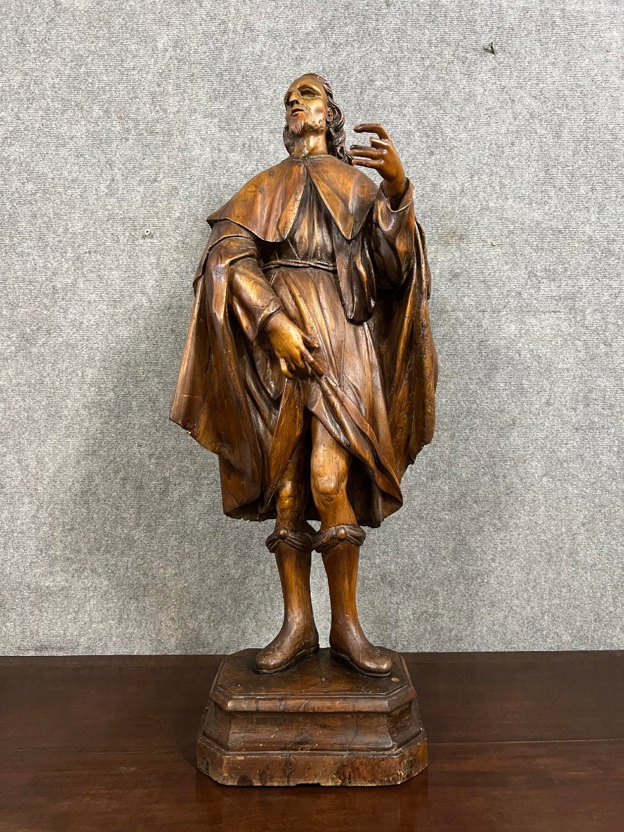 Italie XVII Eme : Saint Roch, Importante Sculpture En Ronde Bosse En Bois De Tilleul / H101 Cm-photo-6