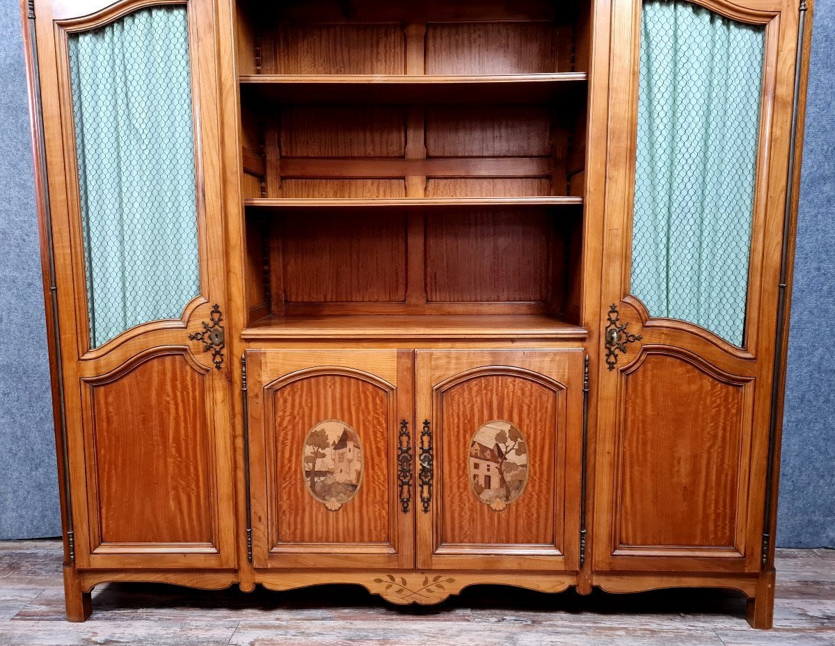 Very Large Louis XV Style Bookcase In Marquetry -photo-3