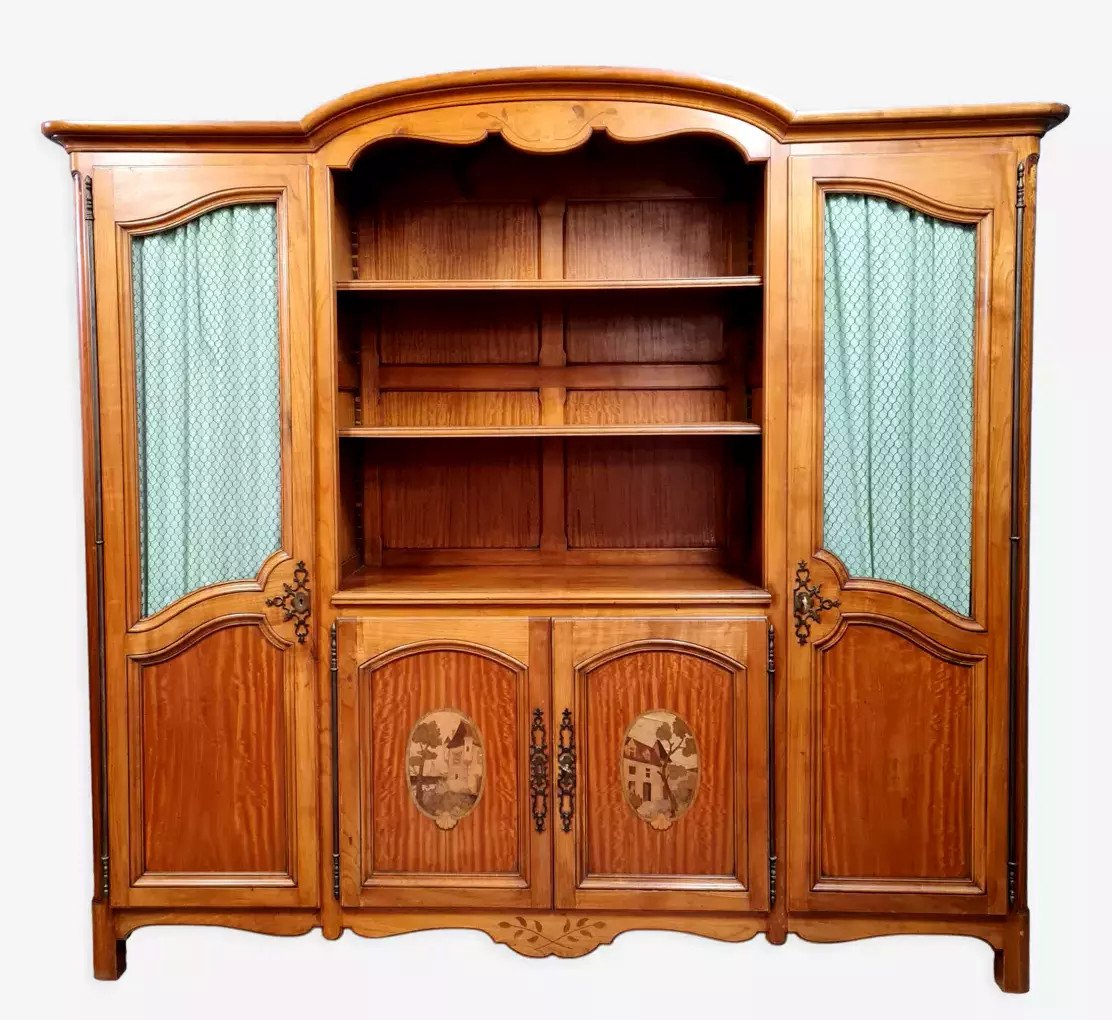 Very Large Louis XV Style Bookcase In Marquetry 