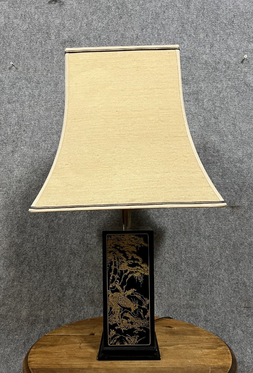 Lampe Pagode Japonisante En Laque Noire Et Or -photo-2