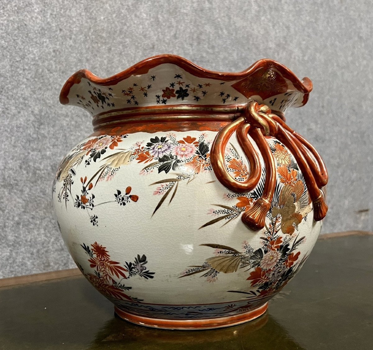 Large “knotted” Cache Pot In Kutani Porcelain From Japan -photo-1