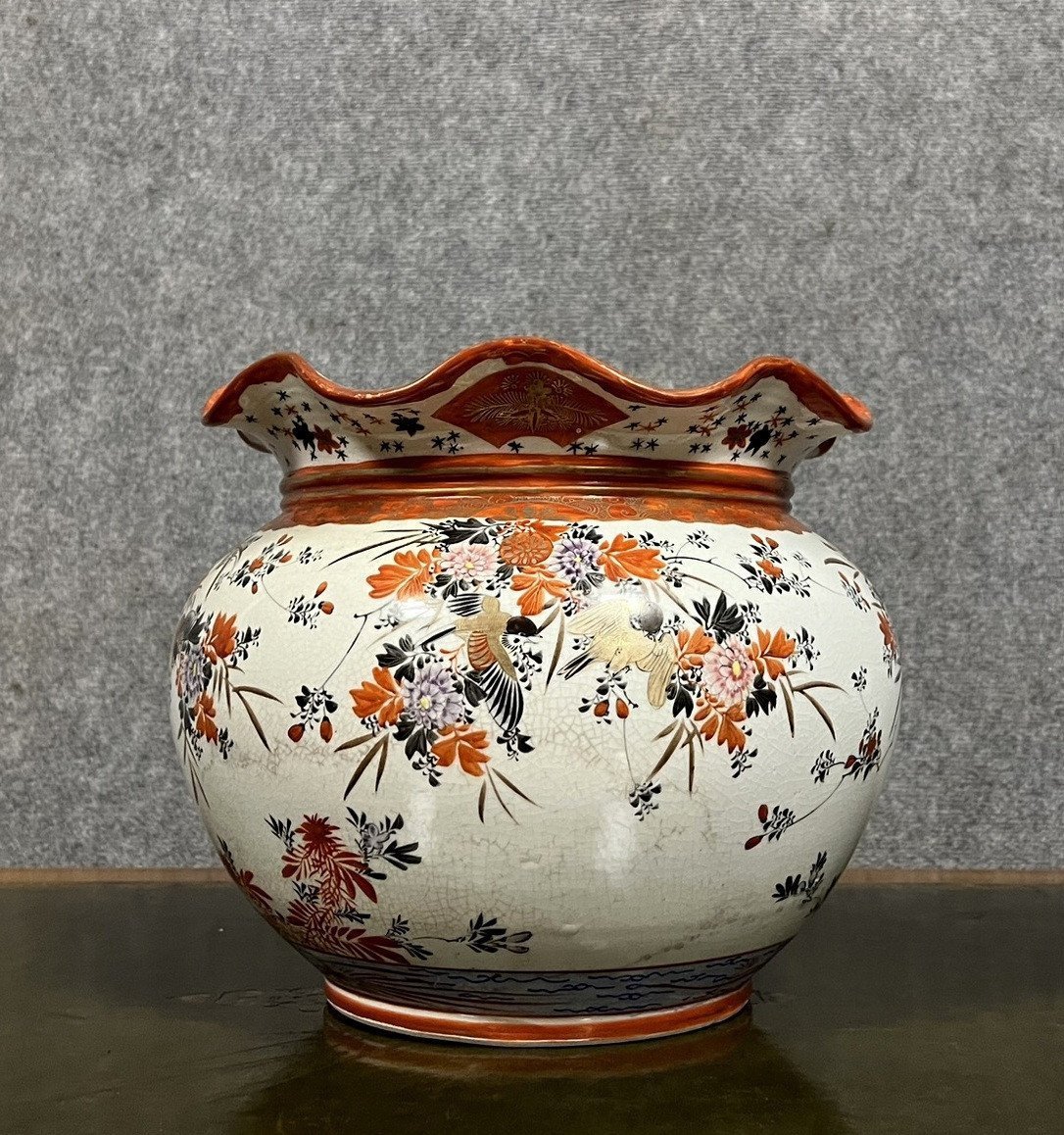 Large “knotted” Cache Pot In Kutani Porcelain From Japan -photo-2