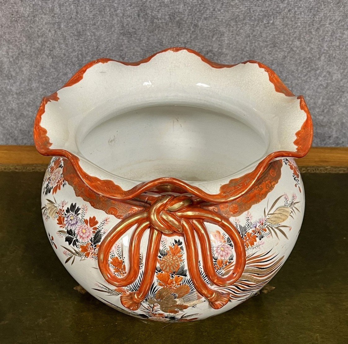 Grand Cache Pot "noué" En Porcelaine Kutani Du Japon -photo-4